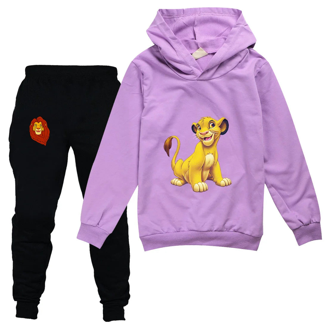 The Lion King Simba Boys Girls Casual Thin Hoodies Black Pants Children Outerwear Clothing Sets Kids Sportswear Suits