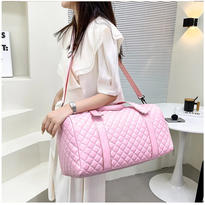 Duffle Tote Gym Fitness Bags for Woman PU Leather Handbag Travel Luggage Shoulder Sports Shoes Pocket Weekend Crossbody Bags