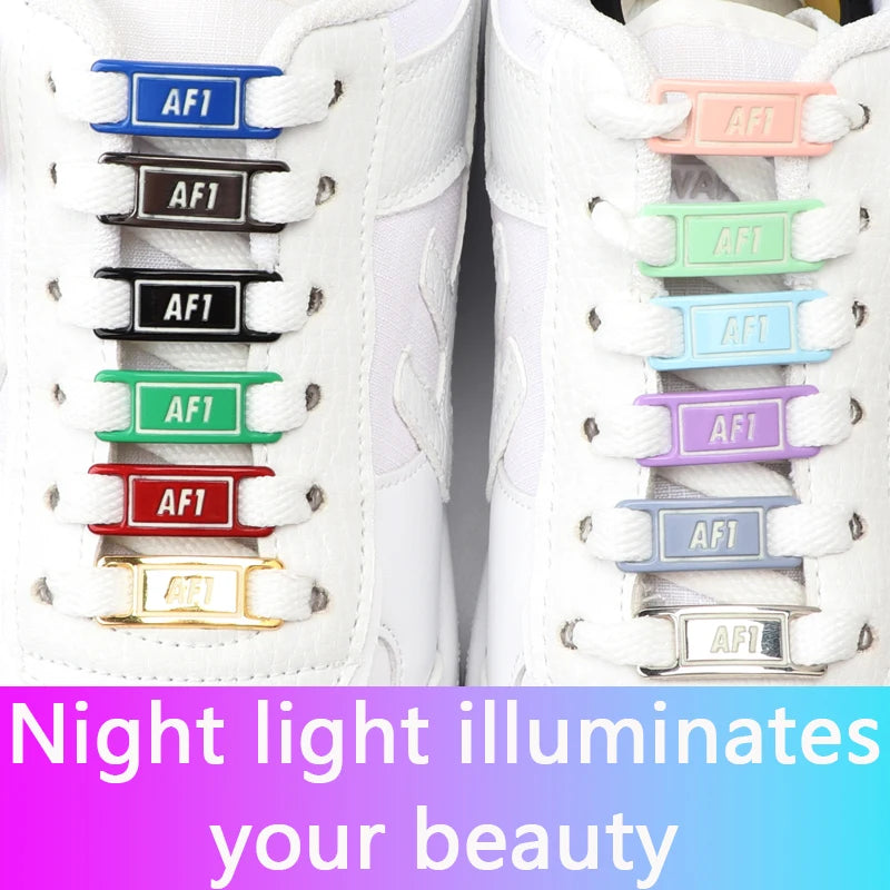 1Pair AF1 Luminous Shoelaces Buckle AtNight Fluorescent Glowing Sneaker Accessories Air Force Metal Lock DIY Shoelace Decoration