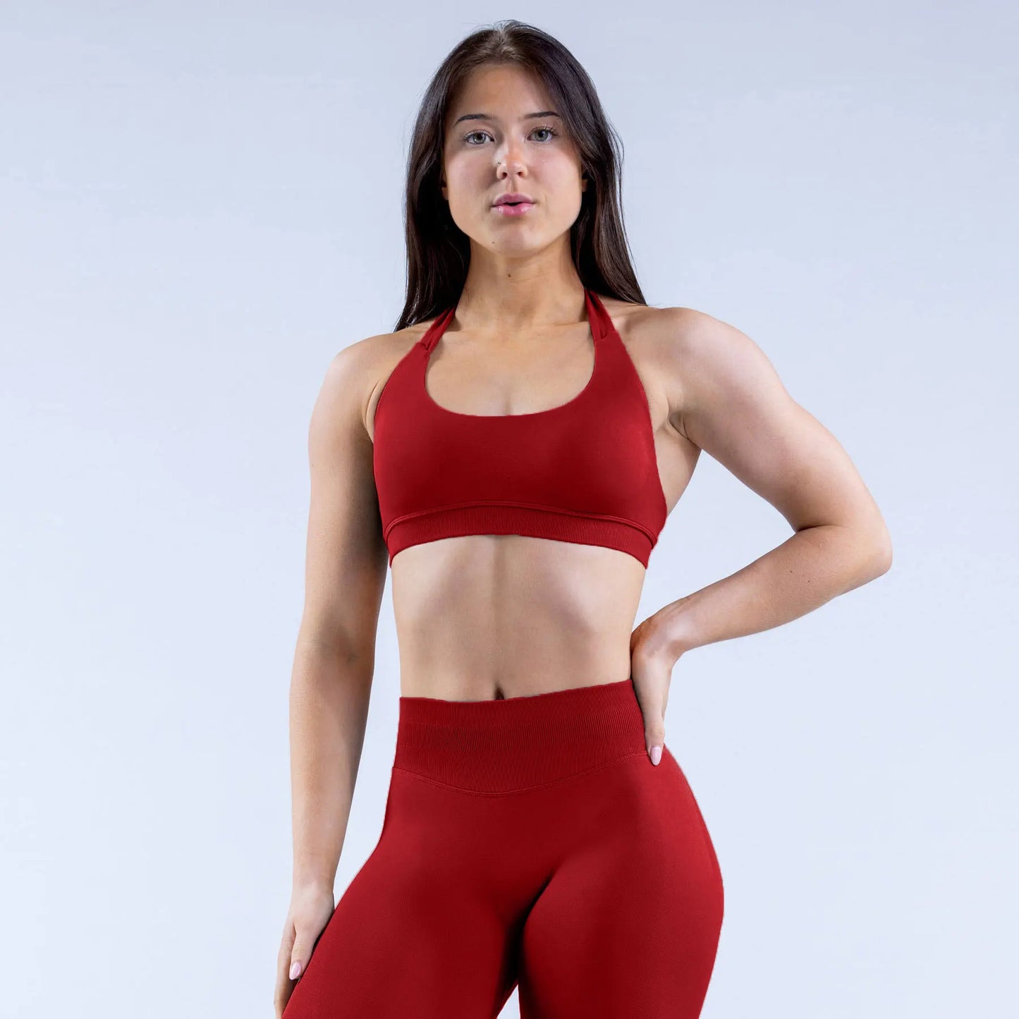 2PCS Seamless Impact Sport Set Women Halter Yoga Bra Top High Waist Workout Scrunch Shorts Gym Suit Fitness Clothes Sportwear