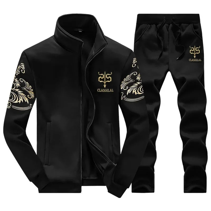 Tracksuits Men Polyester Sweatshirt Sporting Fleece 2024 Gyms Spring Jacket + Pants Casual Men's Track Suit Sportswear Fitness