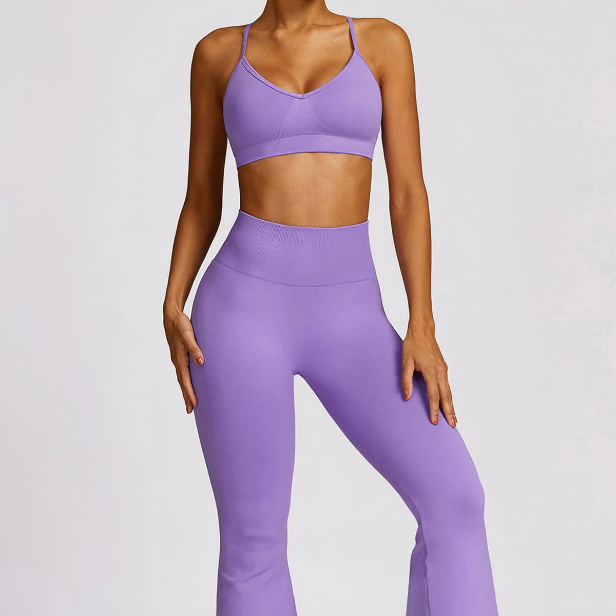 Yoga Set Gym 2/3pcs Seamless Clothes Sportswear Yoga Suits For Women Long Sleeve Fitness Set Tracksuits Sports Bra Bell-Bottoms