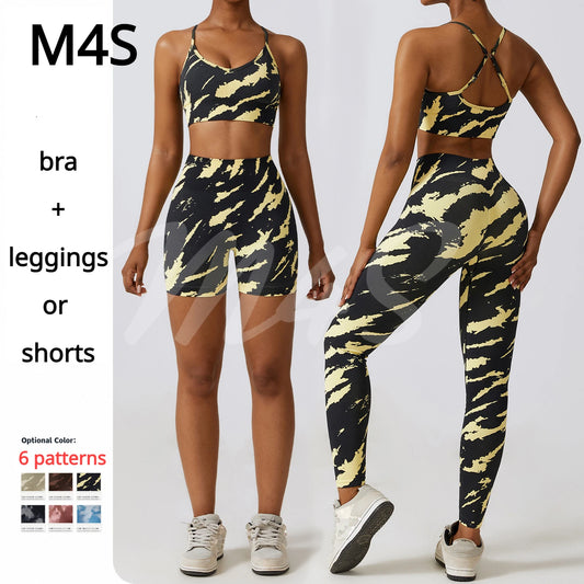 Seamless Fitness Gym Workout Clothes for Women Yoga Set Tie Dye Camouflage Print 2 Piece Sets Female Outfits Sport Active Wear