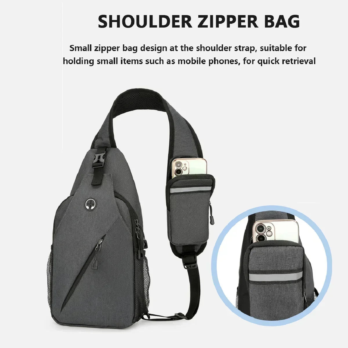 Fashionable sports and leisure chest bag, waterproof nylon material, storage phone bag, multifunctional and multi layered