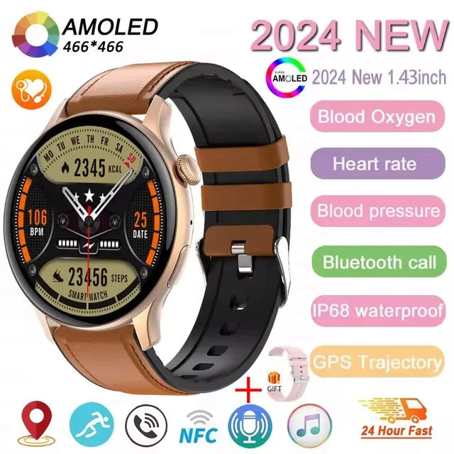 2024 New NFC GPS Smart Watch Women 1.43 Inch AMOLED 466*466 HD Screen Always Display Sport Watch Women Bluetooth Call Smartwatch