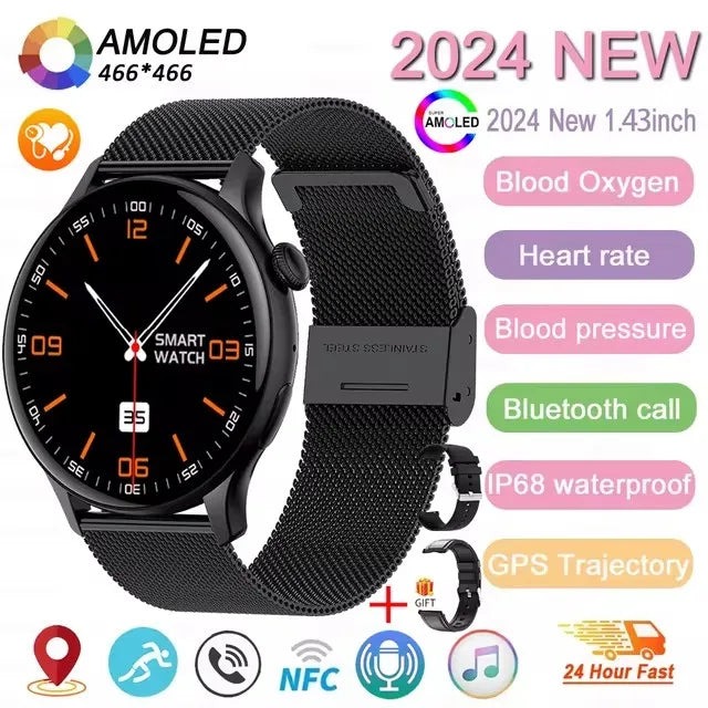 2024 New NFC GPS Smart Watch Women 1.43 Inch AMOLED 466*466 HD Screen Always Display Sport Watch Women Bluetooth Call Smartwatch