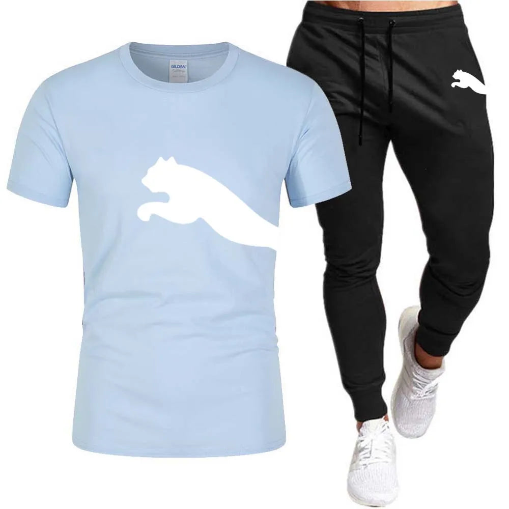 Men's Mesh T-shirt Sweatpants Suit Summer Fashion Casual Short-sleeved T-shirt Sportswear Outdoor Street Two-piece Set S-3XL