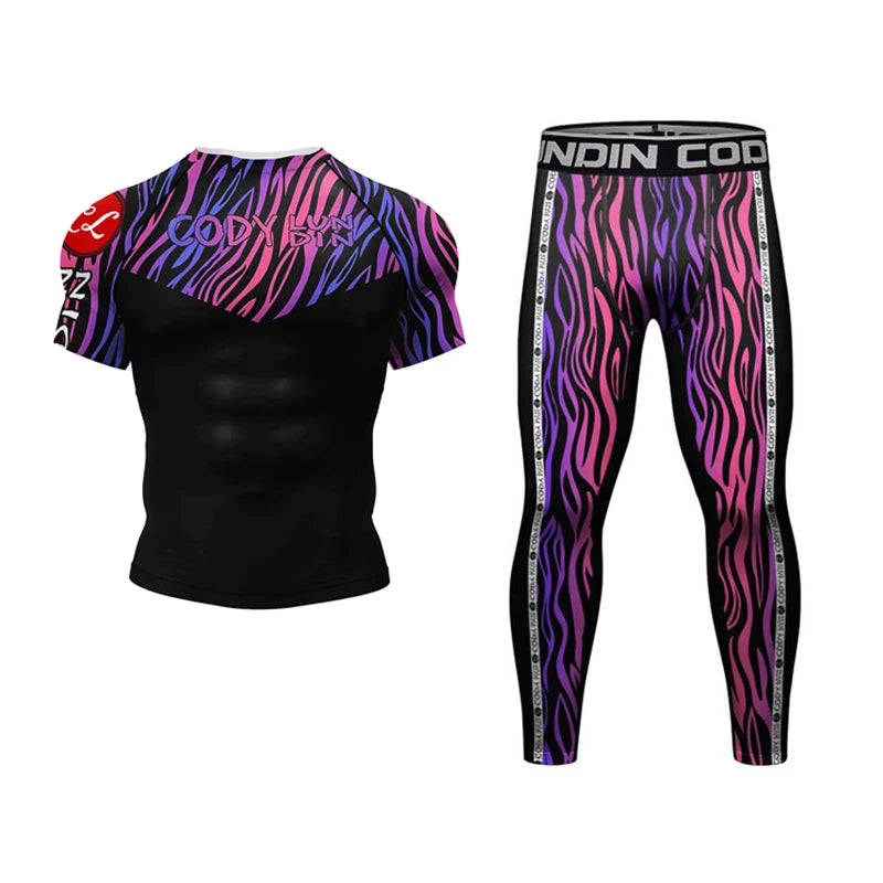 MMA Rashguard  Jiu Jitsu T-shirt Set Muay Thai Shorts +Pants Sportsuits Men Tracksuit Boxing Jersey Mujer Compression Clothing