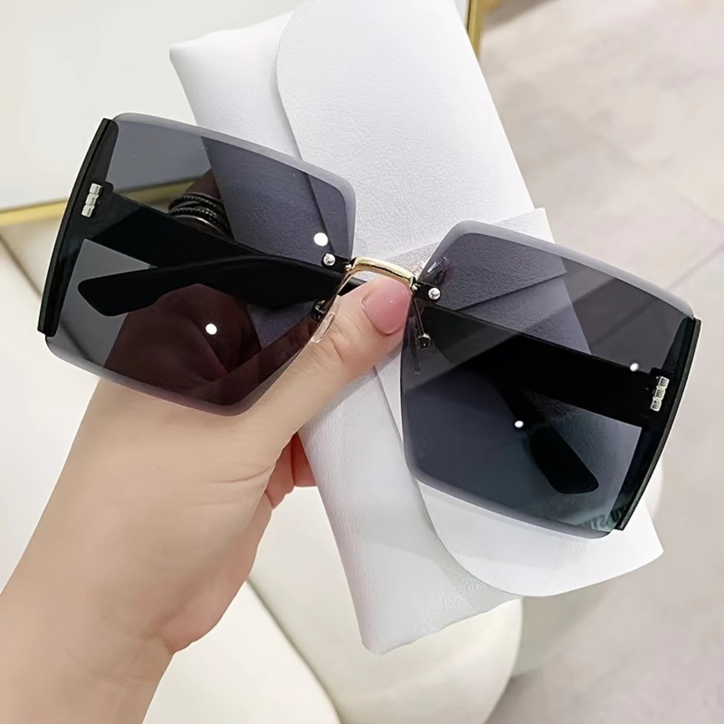 New Rimless Sunglasses, Womens Retro Trend, Light Luxury, Large Frame Sunglasses, Tourist Street Photography, Anti-glare Sungla