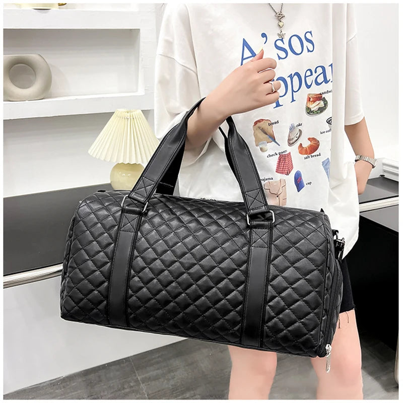 Duffle Tote Gym Fitness Bags for Woman PU Leather Handbag Travel Luggage Shoulder Sports Shoes Pocket Weekend Crossbody Bags