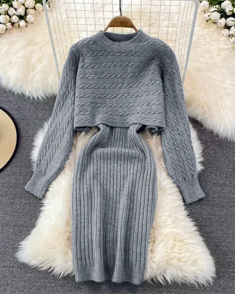 Women Sweater Dress Knit Long Sleeve & Casual Sleeveless Two Piece Sets Dress Sets Matching Sets Party Pullovers Autumn Winter