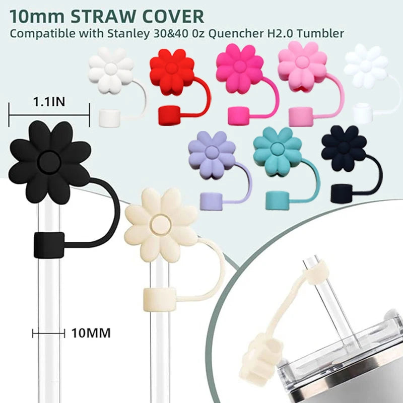 1pcs Flower Silicone Straw Covers For Stanley Cup Cute Silicone Flower Shape Drinking Dust Cap Straw Tips Cover Cup Accessories