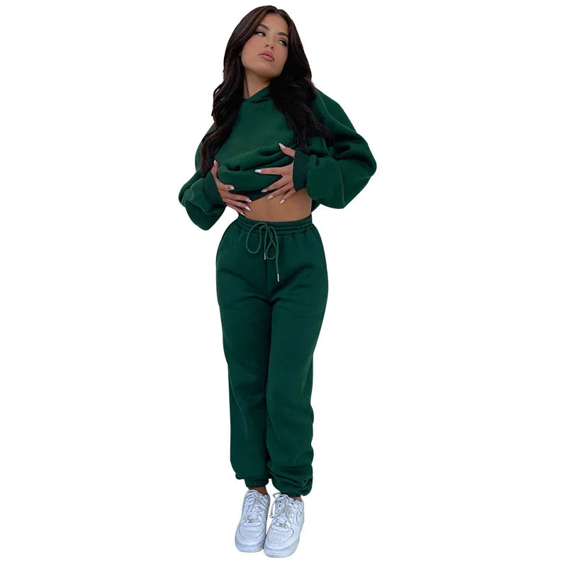 Womens Fleece 2 Piece Outfits Lounge Hoodie Sweatsuit Sets Oversized Sweatshirt Baggy Fall Fashion Sweatpants With Pockets