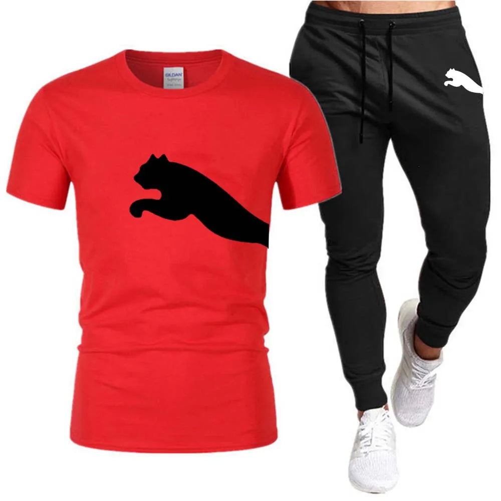 Men's Mesh T-shirt Sweatpants Suit Summer Fashion Casual Short-sleeved T-shirt Sportswear Outdoor Street Two-piece Set S-3XL