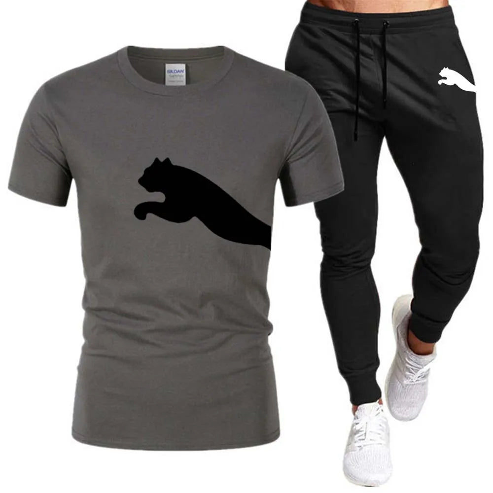 Men's Mesh T-shirt Sweatpants Suit Summer Fashion Casual Short-sleeved T-shirt Sportswear Outdoor Street Two-piece Set S-3XL