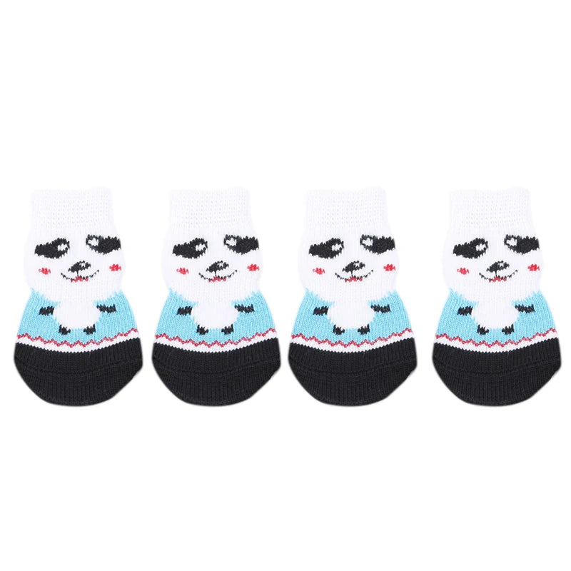 4Pcs Warm Puppy Dog Shoes Soft Pet Knits Socks Cute Cartoon Anti Slip Skid Socks Breathable Pet Products S/M/L Puppy Dog Socks