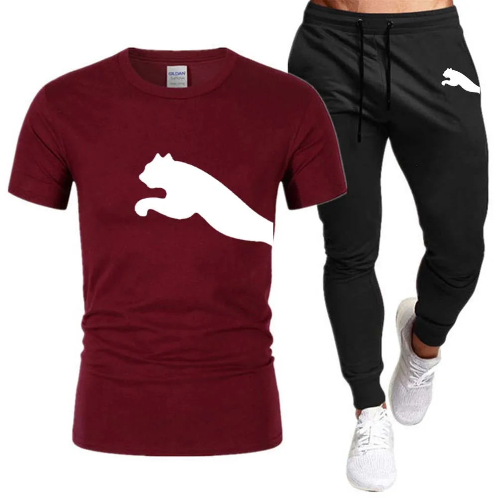 Men's Mesh T-shirt Sweatpants Suit Summer Fashion Casual Short-sleeved T-shirt Sportswear Outdoor Street Two-piece Set S-3XL