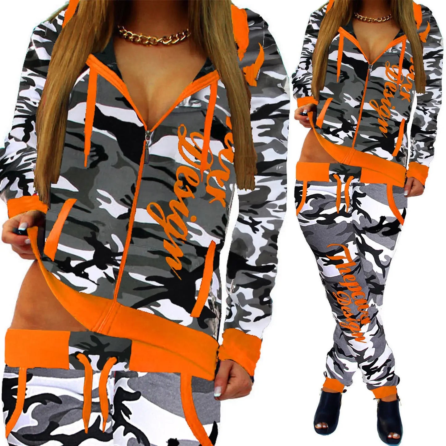 ZOGAA spring new 2 piece set women fashion clothing women 2024 Casual camouflage street style  sweatsuits for women Plus S-3XL