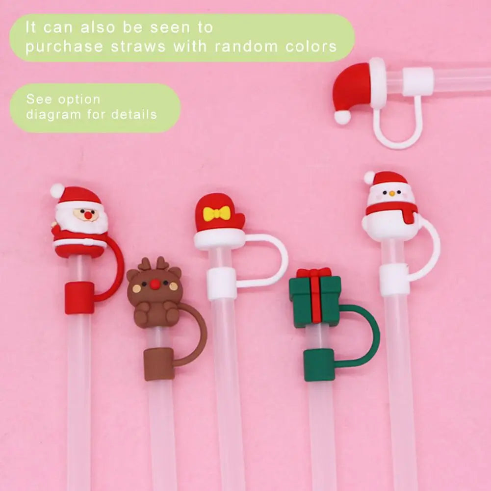 For Stanley Cup 10mm Silicone Straw Cover Reusable Dust Cap Christmas Themed Fun Cartoon Straw Decorative Straw Cap