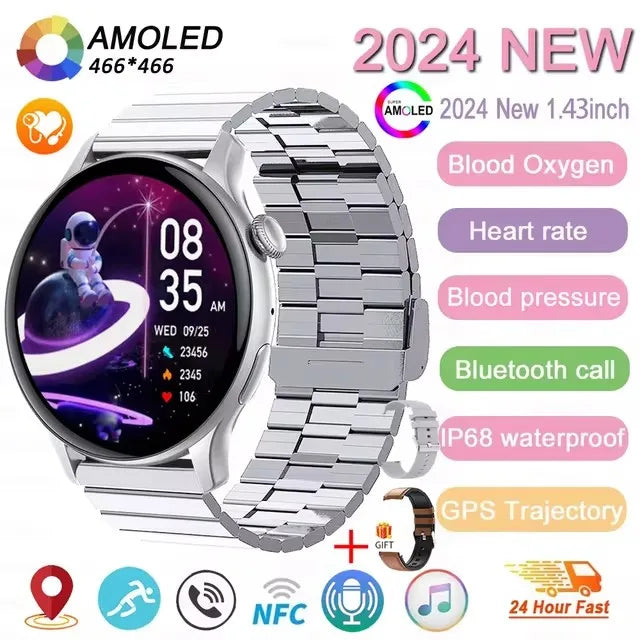 2024 New NFC GPS Smart Watch Women 1.43 Inch AMOLED 466*466 HD Screen Always Display Sport Watch Women Bluetooth Call Smartwatch