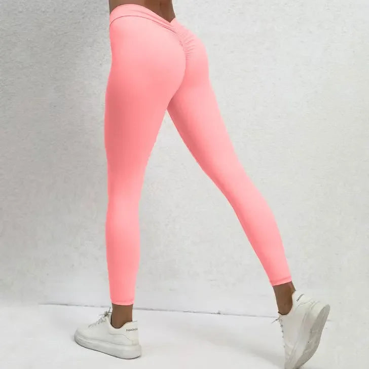 Seamless Yoga Sets Sports Fitness High V Waist Peach Hip-lifting Skinny Running Trousers Workout Gym Leggings Sets for Women