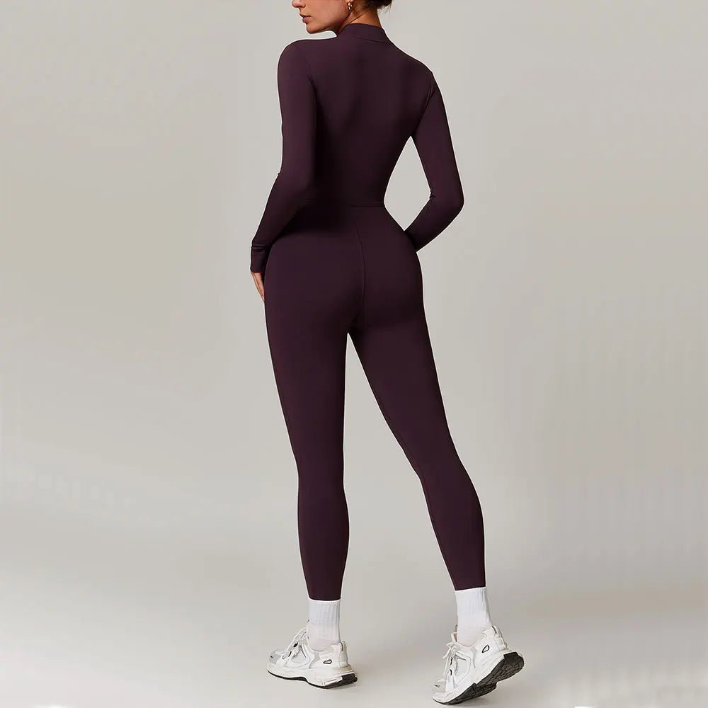 Women Tracksuit Yoga Set One Piece Jumpsuit Zipper Long Sleeved Fitness Sports Bodysuit Gym Push Up Workout Clothes Sportswear