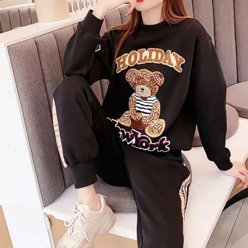 Women's Casual Fashion Plush Sweater Sweat Suits 2024 Spring And Autumn Winter New Temperament Matching Two Piece Sets For Women