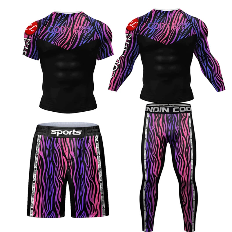 MMA Rashguard  Jiu Jitsu T-shirt Set Muay Thai Shorts +Pants Sportsuits Men Tracksuit Boxing Jersey Mujer Compression Clothing