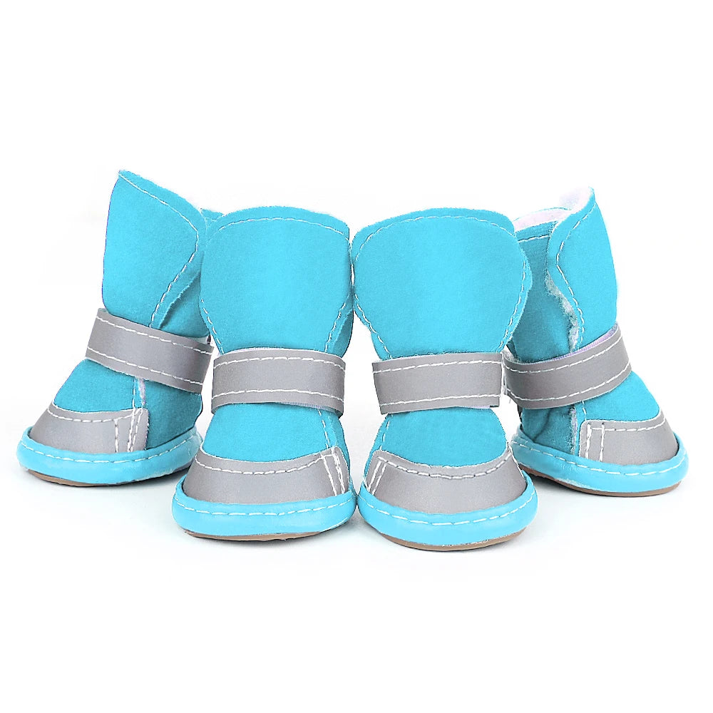 4pcs Pet Dog Shoes Warm Reflective Dog Boots Outdoor Pet Snow Boots Anti-slip Shoes Socks Footwear For Small Medium Dogs