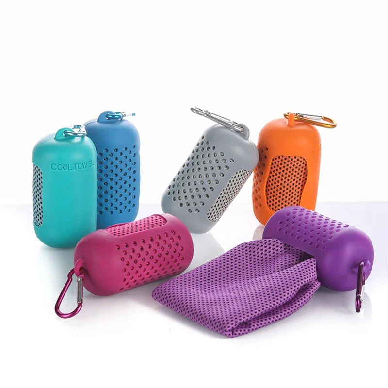 Portable Quick Drying Cooling Towel Instant Cooling Relief Exercise Gym Pilates Running Travel Towel Silicone Bag