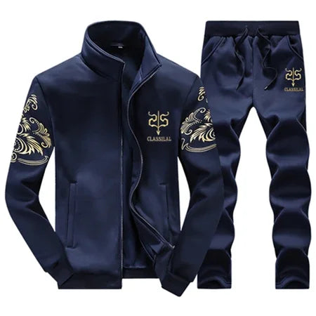 Tracksuits Men Polyester Sweatshirt Sporting Fleece 2024 Gyms Spring Jacket + Pants Casual Men's Track Suit Sportswear Fitness