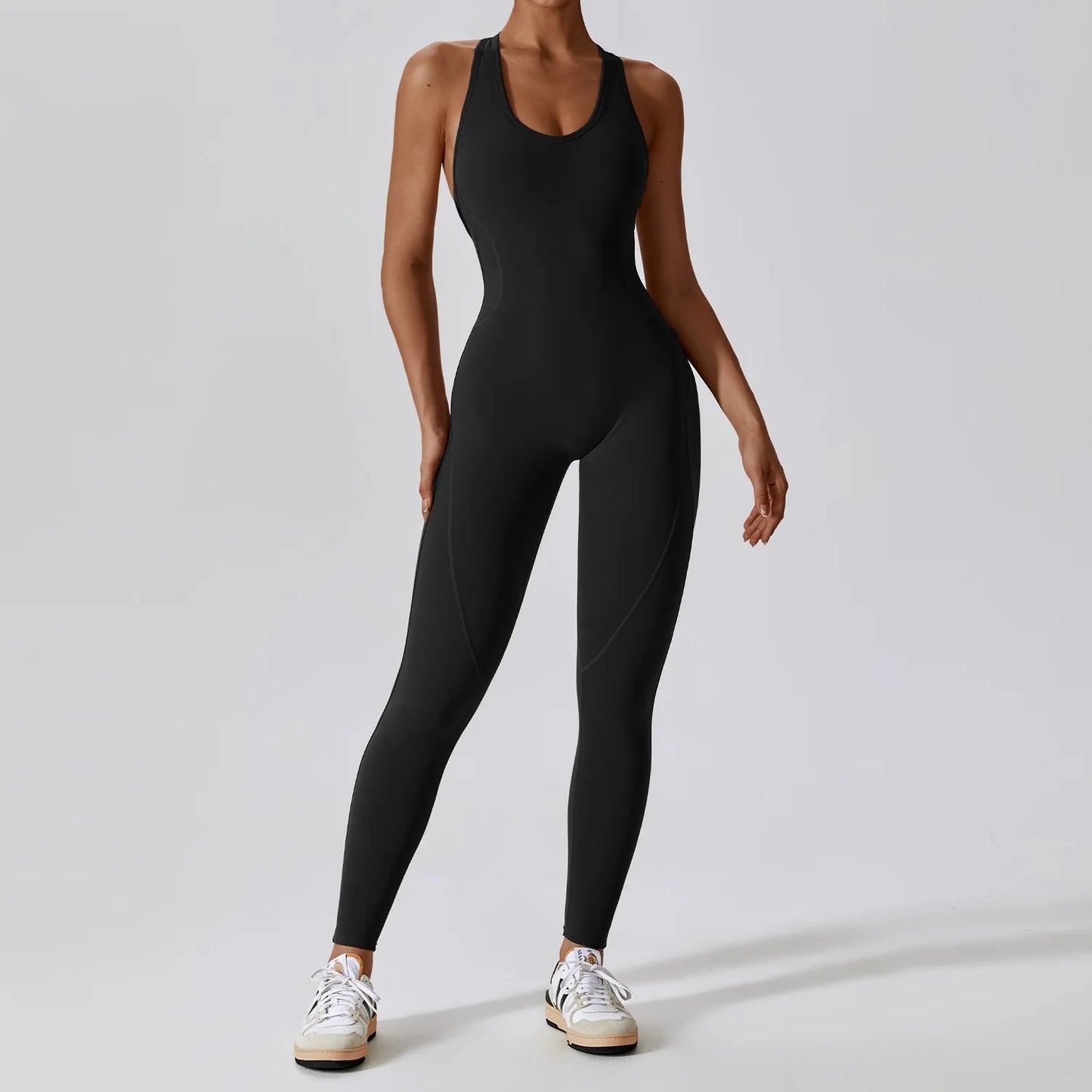 Open Back Jumpsuit for Women Workout Gym Romper Padded Yoga Set V Neck Gym Suit Backless Bodysuit Fitness Padded Gym Clothing