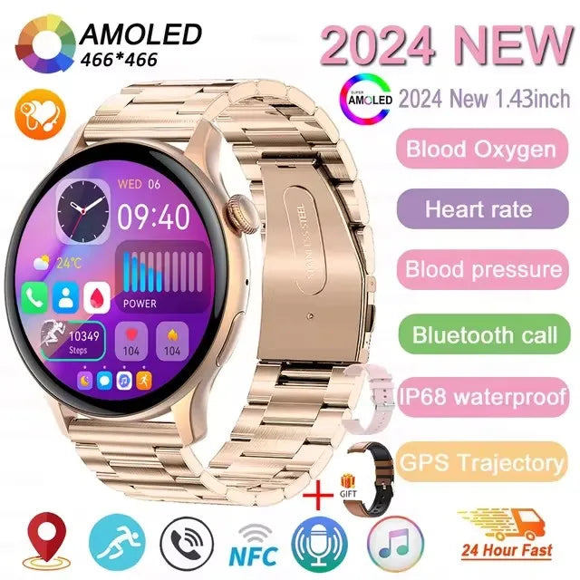 2024 New NFC GPS Smart Watch Women 1.43 Inch AMOLED 466*466 HD Screen Always Display Sport Watch Women Bluetooth Call Smartwatch