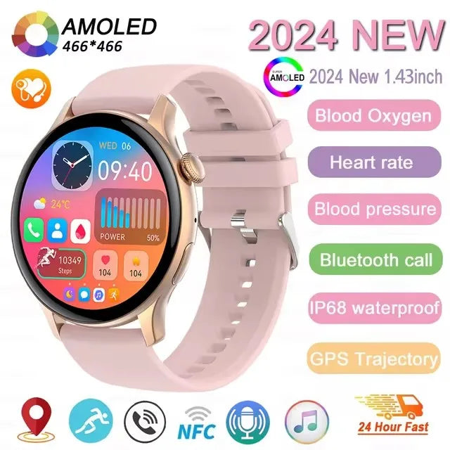 2024 New NFC GPS Smart Watch Women 1.43 Inch AMOLED 466*466 HD Screen Always Display Sport Watch Women Bluetooth Call Smartwatch