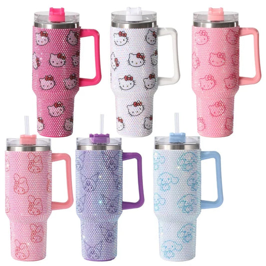 Anime Hellokittys Kuromi My Melody Diamond Series Large Capacity Water Cup Stainless Steel Insulated Kettle 40oz Straw Cup Gift