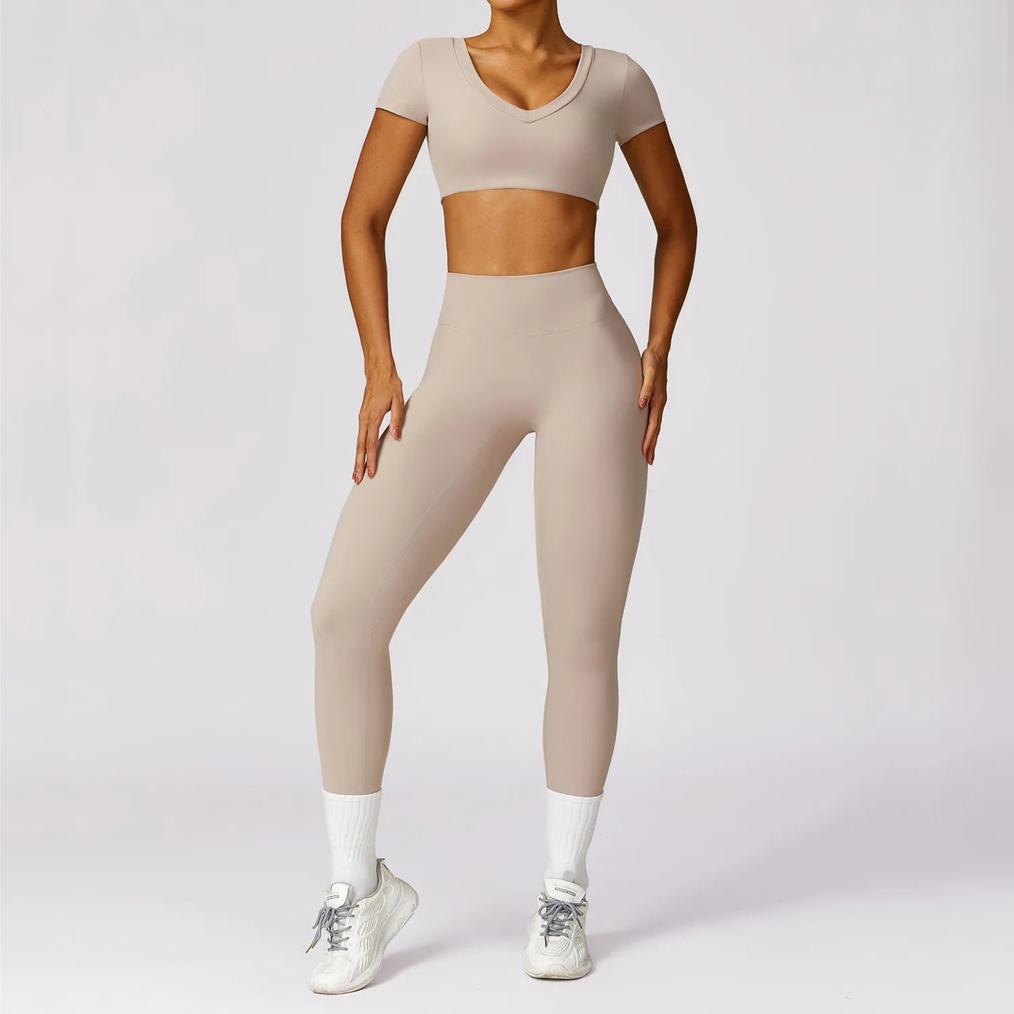 2024Gym Tracksuit Seamless Yoga Set Women Workout Sport Outfit Short Sleeve Crop Top Scrunch Leggings Fitness Running Sportswear