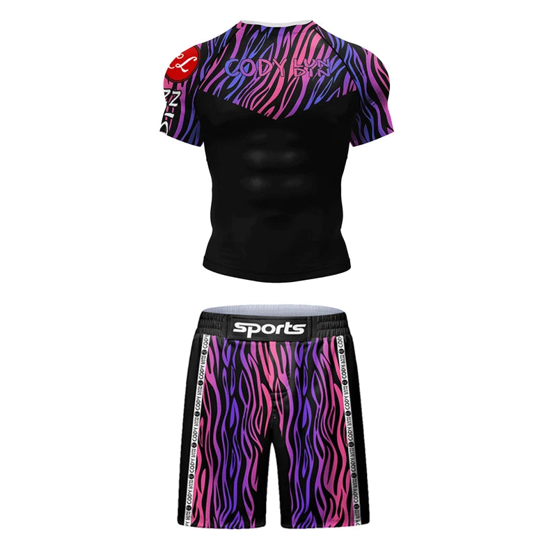 MMA Rashguard  Jiu Jitsu T-shirt Set Muay Thai Shorts +Pants Sportsuits Men Tracksuit Boxing Jersey Mujer Compression Clothing