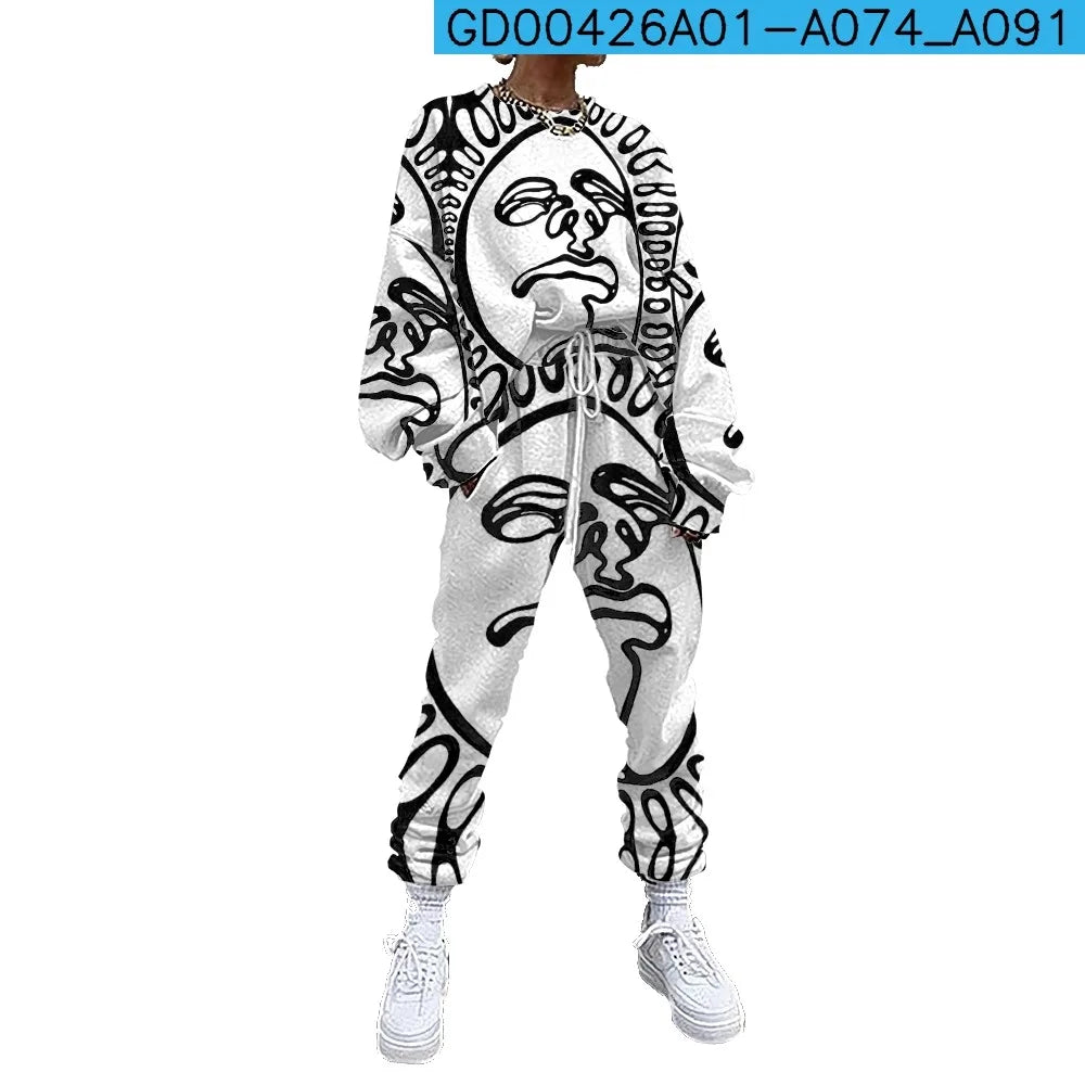 SOJINM Women Clothing 2 Piece Set Suit Outfits Abstract Printed Casual Sport Suit Streetwear Set Autumn Tracksuit sweatpants