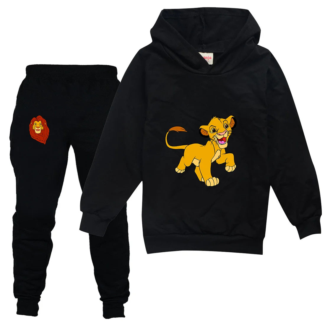 The Lion King Simba Boys Girls Casual Thin Hoodies Black Pants Children Outerwear Clothing Sets Kids Sportswear Suits