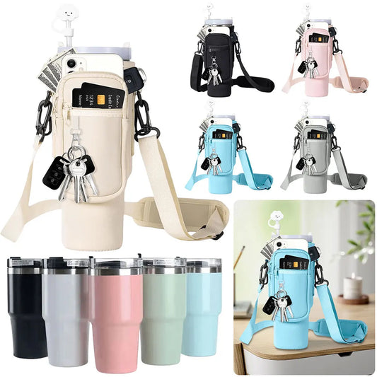 40oz Water Bottle Cover Bag Pouch With Adjustable Straps Neoprene Water Pouch Holder Bottle Carrier Bag For Stanley Quencher Cup