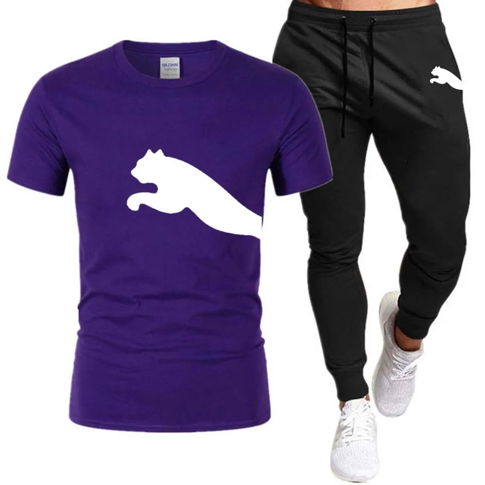 Men's Mesh T-shirt Sweatpants Suit Summer Fashion Casual Short-sleeved T-shirt Sportswear Outdoor Street Two-piece Set S-3XL