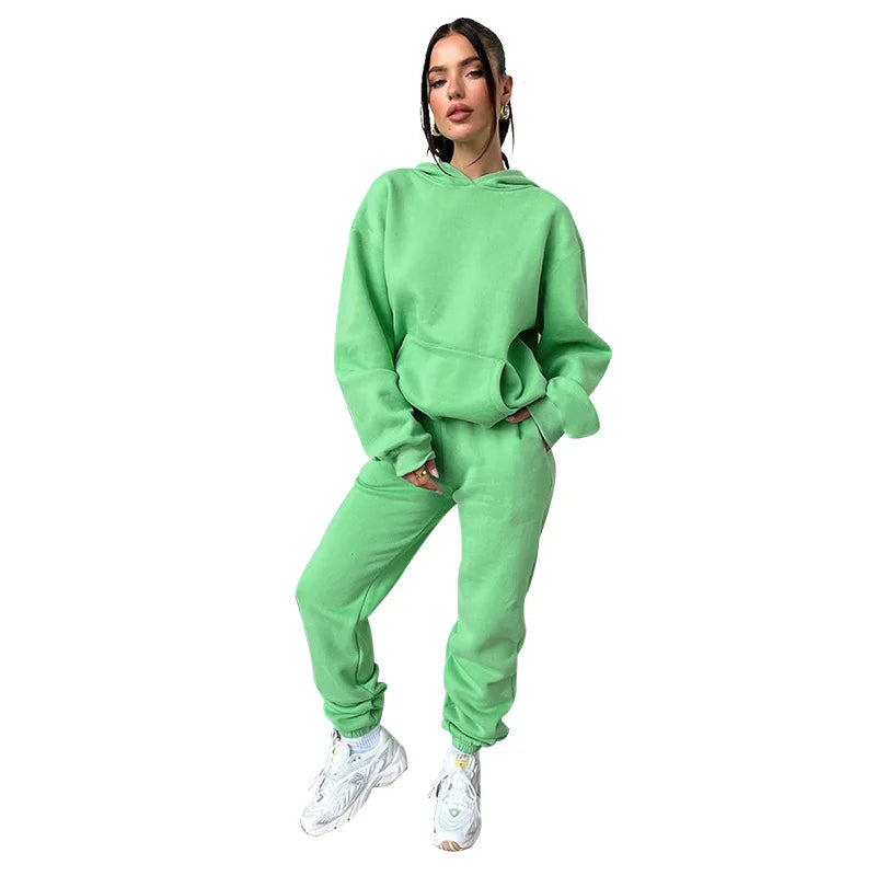 Womens Fleece 2 Piece Outfits Lounge Hoodie Sweatsuit Sets Oversized Sweatshirt Baggy Fall Fashion Sweatpants With Pockets