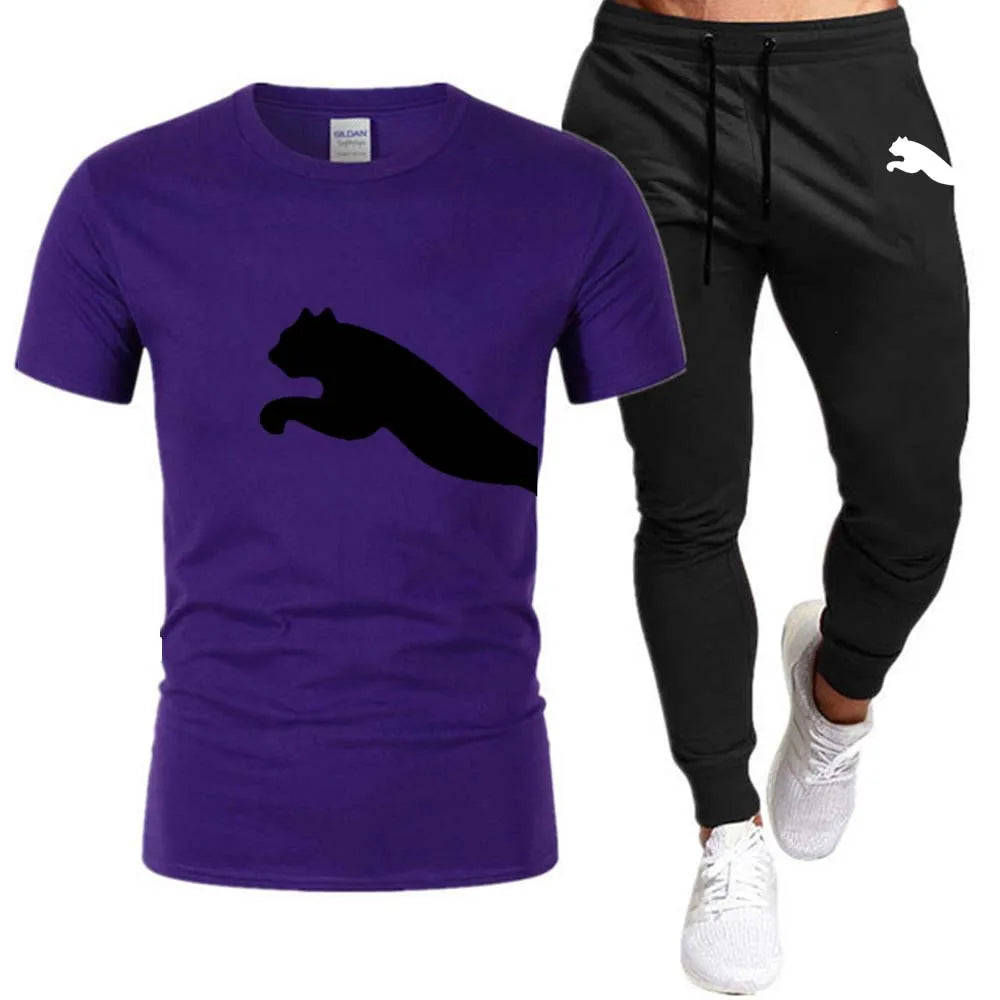 Men's Mesh T-shirt Sweatpants Suit Summer Fashion Casual Short-sleeved T-shirt Sportswear Outdoor Street Two-piece Set S-3XL