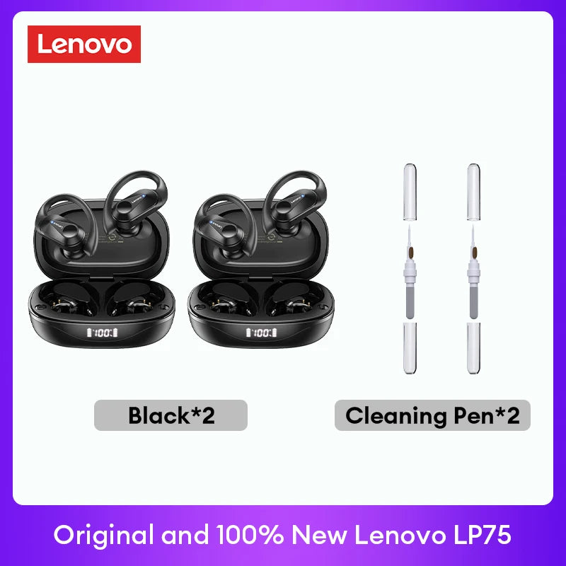 Original Lenovo LP75 TWS Bluetooth V5.3 Headphones Wireless LED Digital Display Earphones Noise Reduction Waterproof Headset New