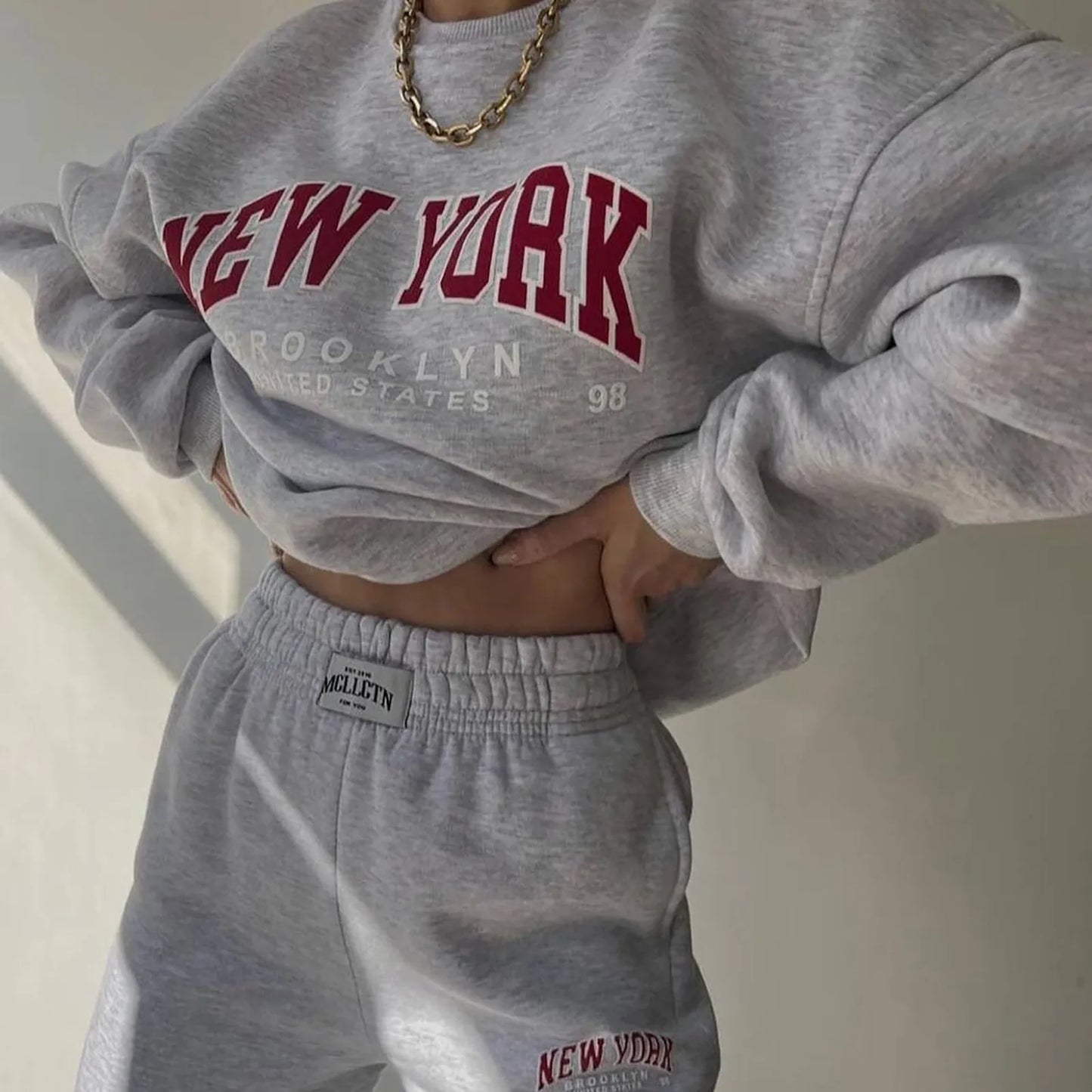 Pants Set Tracksuit Women Two Piece Set Fleece-Lined Solid Warm Suits Hoodies Sweatpants Oversize Pullovers Long Pant Streetwear