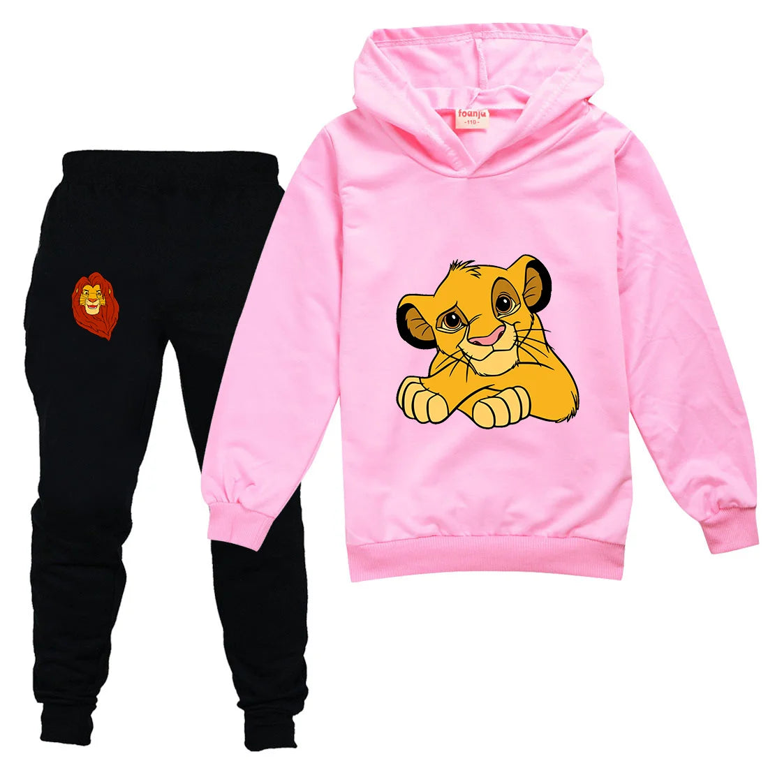 The Lion King Simba Boys Girls Casual Thin Hoodies Black Pants Children Outerwear Clothing Sets Kids Sportswear Suits