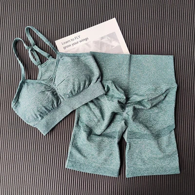 Women's High Waist Buttock Lifting Yoga Shorts Set Gather Beautiful Back Spring And Summer Sports Running Breathable Fitness Set