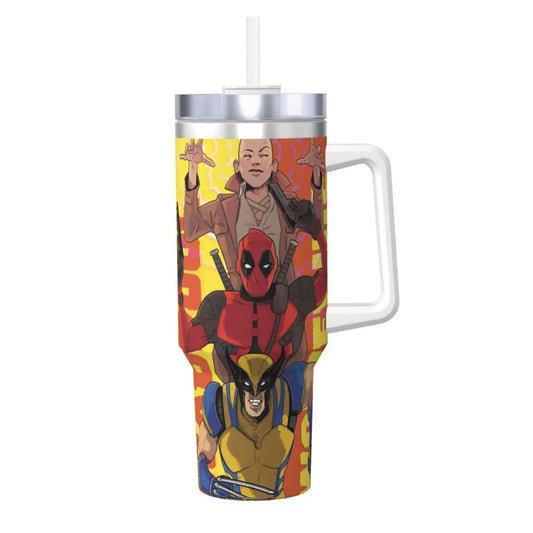 Stainless Steel Tumbler Deadpool & Wolverine 2 Mugs Cup With Straws Driving Cold Drink Water Bottle Keep Heat 40oz Coffee Mug