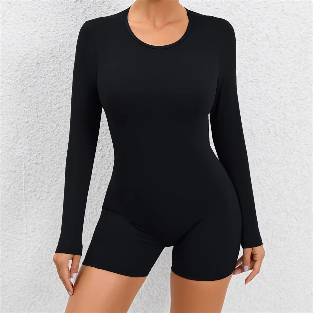 Nylon Women Jumpsuit Long Sleeve Yoga Set Backless One-piece Bodysuit Fitness Gym Workout Rompers Exercise Outfit Suits