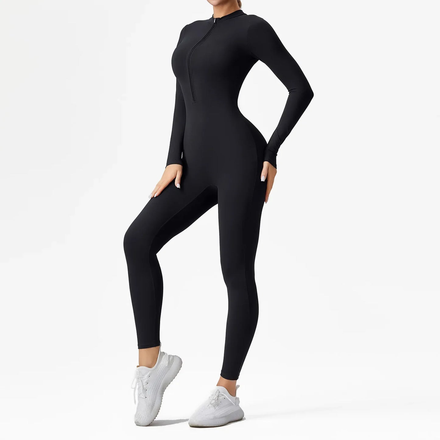 Women Jumpsuit Skinny Solid Color Ribbed Knit Long Sleeve Square Neck Bodycon Jumpsuit Romper Work Out Sport Yoga Playsuits